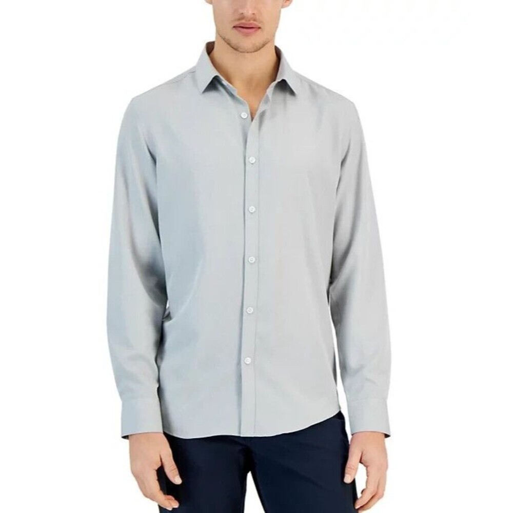 Alfani Men's Regular Fit Travel Ready Solid Dress Shirt Light Sage 15-15.5/34-35